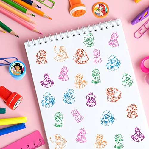 Princess Party Stamps for Kids, 24Pcs Assorted Self-Inking Stamps, Goodie Bag Stuffers,Birthday Party Favor for Kids, Teacher Stamps Reward Pinata Fillers Carnival Prizes