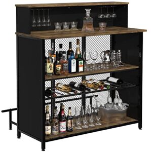 gdlf home bar unit mini bar liquor bar table with storage and footrest for home kitchen pub (brown)
