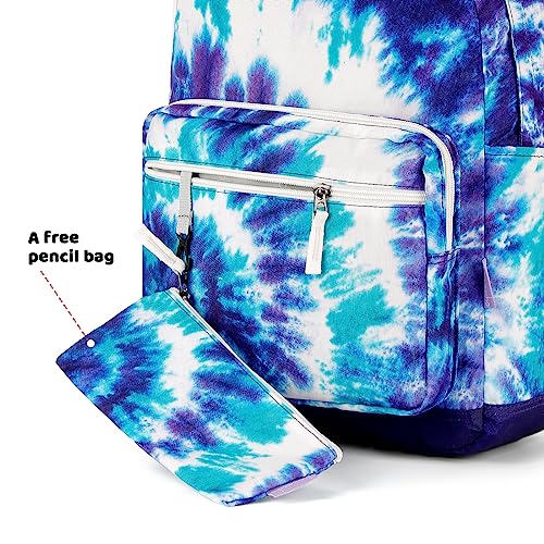 Choco Mocha Tie Dye Backpack for Girls Travel School Backpack 17 Inch, Green Purple