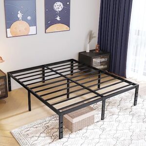 zizin cal-king size bed frame 18 inch metal platform bed frame no box spring needed mattress foundation with steel slats support noise free heavy duty bed frame with storage space under frame, black