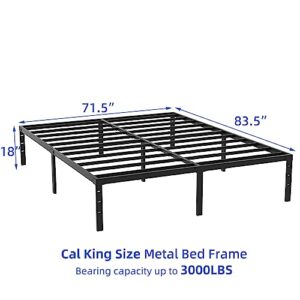 zizin Cal-King Size Bed Frame 18 Inch Metal Platform Bed Frame No Box Spring Needed Mattress Foundation with Steel Slats Support Noise Free Heavy Duty Bed Frame with Storage Space Under Frame, Black