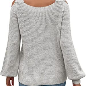 WLLW Womens Cross V Neck Sweaters Cold Shoulder Long Sleeve Casual Knit Pullover Halter Sweaters