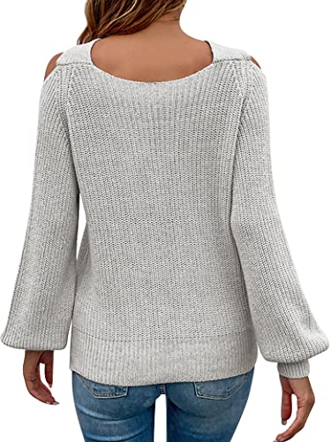 WLLW Womens Cross V Neck Sweaters Cold Shoulder Long Sleeve Casual Knit Pullover Halter Sweaters