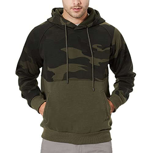 JEKE-DG Fleece Sports Soft Hunting Camo Hoodie Lightweight Pullover Hooded Sweatshirt Kanga Pocket Tactical Military Shirts (Medium,Green)