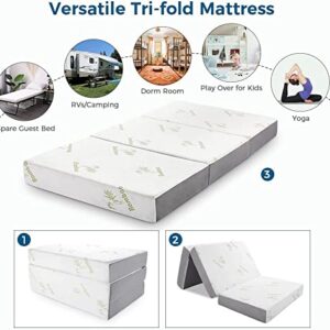 Inofia Folding Mattress, 6 Inch Trifold Memory Foam Mattress with Ultra Soft Bamboo Cover, Non-Slip Bottom & Breathable Mesh Sides, Foldable & Portable - Single Size (75" x 25" x 6")