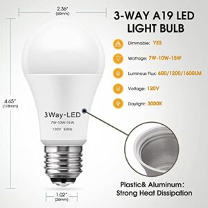 Briignite LED Light Bulbs, 𝟑 𝐖𝐚𝐲 𝐋𝐄𝐃 𝐋𝐢𝐠𝐡𝐭 𝐁𝐮𝐥𝐛𝐬 50 100 150W Equivalent, 3 Way Light Bulbs, Three Way A19 Light Bulbs E26 Medium Base, Warm White 3000K, 600lm-1200lm-1600lm, 2 Pack