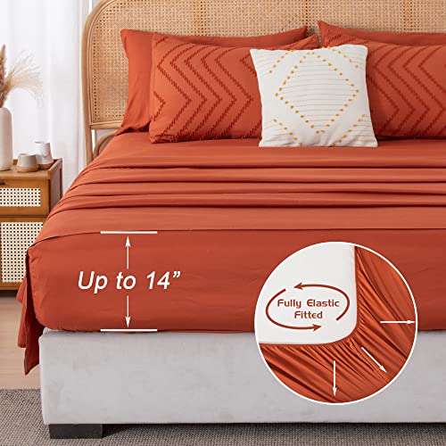 Litanika King Size Comforter Set with Sheets Burnt Orange - 7 Pieces Bed in a Bag King Boho Terracotta Complete Beddding Sets Rust Lightweight Bed Set with Comforter, Sheets, Pillowcases & Shams