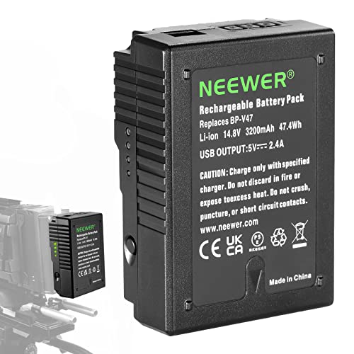 Neewer V Mount/V Lock Battery, 47Wh 14.8V 3200mAh Mini Lightweight Rechargeable Lithium Battery for Broadcast Studio Video Camcorder, Compatible with Sony HDCAM XDCAM Digital Cinema Cameras, BP-V47