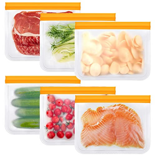 LISOVEVRR Reusable Storage Bags, 6 Pack Reusable Gallon Freezer Bags BPA Free Food Bags Leakproof Silicone Bag for Marinate Meats, Cereal, Sandwich, Snack, Home Organization