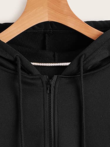 WDIRARA Women's Skeleton Print Drawstring Thermal Lined Hoodie Drop Shoulder Pocket Sweatshirt Black Letter and Butterfly Print XL