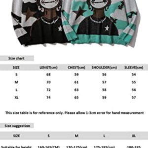 Cartoon Anime Knitted Sweater Men Winter Oversized Men's Rock Hip Hop Rap Pullover Women Jumper Ugly Sweater (Black,L,Large)