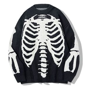aelfric eden skeleton sweater crew neck vintage oversized long sleeve y2k pullover skull halloween sweater