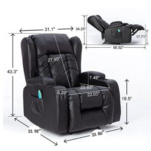 HomSof Chair Sofa,Eight Point Function and Heated,Adjustable Home Theater Single Recliner Suitable for The Elderly Vibration Massage Manual Remote Control, Black