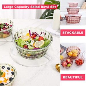 Taiuloo Set of 3 Salad Bowls with Lids, Salad Lunch Container To Go with Handle, Space Saving Nesting Bowls for Meal Prep, BPA Free Salad Serving Bowls, Plastic Bowl Set with Lid, Blue