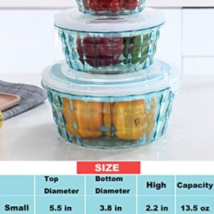 Taiuloo Set of 3 Salad Bowls with Lids, Salad Lunch Container To Go with Handle, Space Saving Nesting Bowls for Meal Prep, BPA Free Salad Serving Bowls, Plastic Bowl Set with Lid, Blue