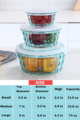 Taiuloo Set of 3 Salad Bowls with Lids, Salad Lunch Container To Go with Handle, Space Saving Nesting Bowls for Meal Prep, BPA Free Salad Serving Bowls, Plastic Bowl Set with Lid, Blue