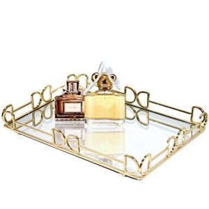 mirror tray, gold perfume tray, large decorative tray, metal jewelry tray, makeup perfume holder organizer for dresser, vanity, bathroom 13.8 "x9.8 x2
