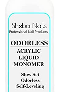 SHEBA NAILS Odorless Acrylic Liquid Monomer - 2oz - Acrylic Nails DIY Nail Extension Perfect For Cosmetology Students To Practice Or Take State Board Exam - Tamper Proof/Evident Seal