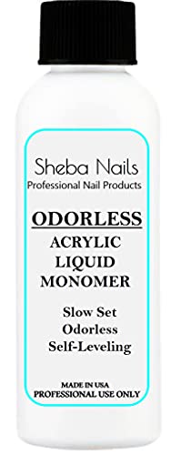 SHEBA NAILS Odorless Acrylic Liquid Monomer - 2oz - Acrylic Nails DIY Nail Extension Perfect For Cosmetology Students To Practice Or Take State Board Exam - Tamper Proof/Evident Seal