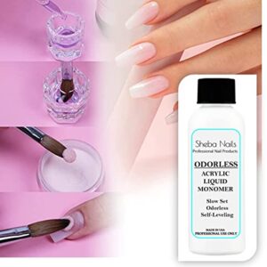 SHEBA NAILS Odorless Acrylic Liquid Monomer - 2oz - Acrylic Nails DIY Nail Extension Perfect For Cosmetology Students To Practice Or Take State Board Exam - Tamper Proof/Evident Seal