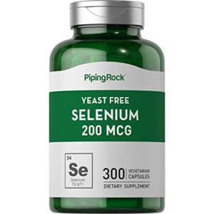 selenium 200mcg | 300 vegetarian capsules | yeast free selenium supplement | non-gmo, gluten free | by piping rock