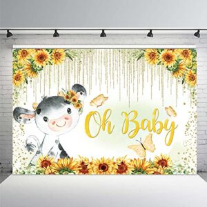 mehofond oh baby backdrop for girls cow sunflower print photography background watercolor butterfly holy cow baby shower banner farm cow theme baby shower decorations photo booth props 7x5ft