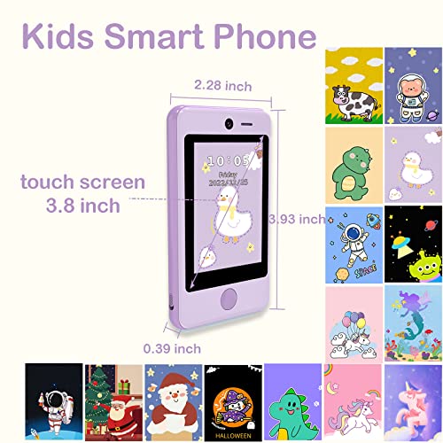 PTHTECHUS® Kids Phone Toys Boys Girls Puzzle Learning Toy,Christmas New Year Gifts for Age 4-10,MP3 Music Player with HD Camera,Alarm Clock,Enhance Kids Brain Development 18 Puzzle Games Purple