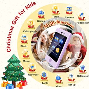 PTHTECHUS® Kids Phone Toys Boys Girls Puzzle Learning Toy,Christmas New Year Gifts for Age 4-10,MP3 Music Player with HD Camera,Alarm Clock,Enhance Kids Brain Development 18 Puzzle Games Purple