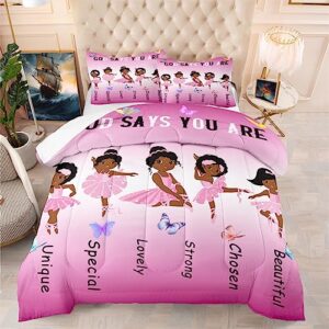 batatadoce cute little ballet bedding sets african american black girls pink comforter set pink princess bed set kids full size comforter sets for girls bedroom,1 comforter + 2 pillowcases