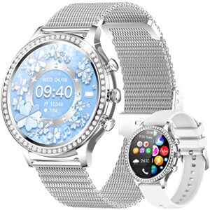 smart watch for women(call receive/dial),smartwatch for android ios phones,activity tracker for heart rate/blood oxygen/ sleep monitor, bling diamond digital watches with 3 buttons,ai voice control