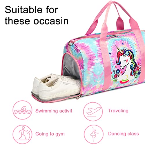 BLUBOON Duffle Bag Girls Kids Cute Gym Bag with Shoes Compartment & Wet Separation Waterproof Sports Overnight Travel Bag