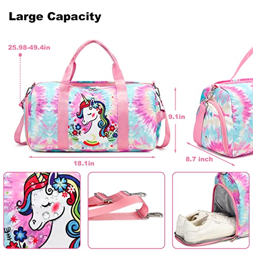 BLUBOON Duffle Bag Girls Kids Cute Gym Bag with Shoes Compartment & Wet Separation Waterproof Sports Overnight Travel Bag