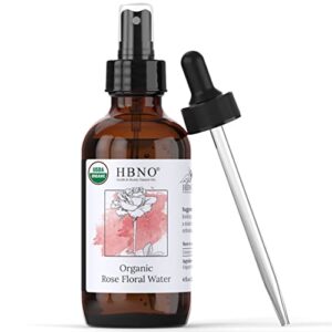 hbno organic rose floral water - huge 4 oz (120ml) value size - for face, body, skin, lips, hair, nails, lotions, spray - 4 oz (120 ml)