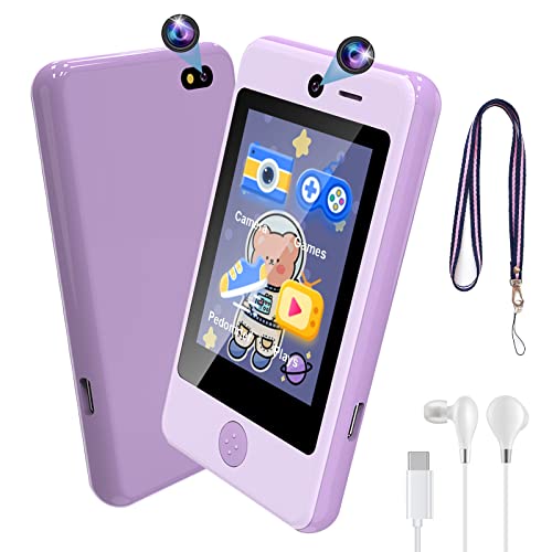 PTHTECHUS® Kids Phone Toys Boys Girls Puzzle Learning Toy,Christmas New Year Gifts for Age 4-10,MP3 Music Player with HD Camera,Alarm Clock,Enhance Kids Brain Development 18 Puzzle Games Purple