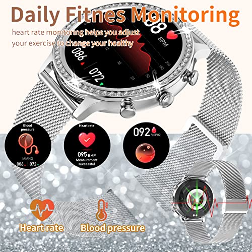 Smart Watch for Women(Call Receive/Dial),Smartwatch for Android iOS Phones,Activity Tracker for Heart Rate/Blood Oxygen/ Sleep Monitor, Bling Diamond Digital Watches with 3 Buttons,AI Voice Control