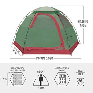 KAZOO Outdoor Camping Tent 2/4 Person Waterproof Camping Tents Easy Setup Two/Four Man Tent Sun Shade 2/3/4 People (4PGreen)
