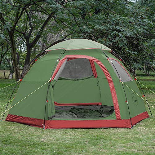 KAZOO Outdoor Camping Tent 2/4 Person Waterproof Camping Tents Easy Setup Two/Four Man Tent Sun Shade 2/3/4 People (4PGreen)