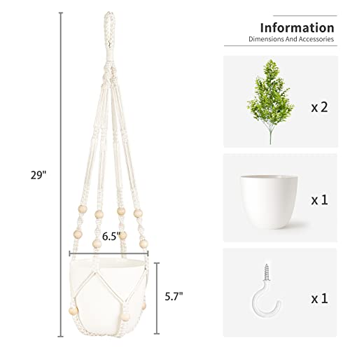 Mkono Fake Hanging Plant with Pot, Artificial Plants for Home Decor Indoor Macrame Plant Hanger with Fake Vines Faux Hanging Planter Greenery for Bedroom Bathroom Office Decoration