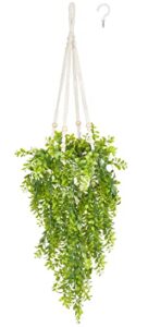 mkono fake hanging plant with pot, artificial plants for home decor indoor macrame plant hanger with fake vines faux hanging planter greenery for bedroom bathroom office decoration