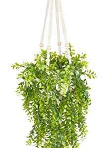 Mkono Fake Hanging Plant with Pot, Artificial Plants for Home Decor Indoor Macrame Plant Hanger with Fake Vines Faux Hanging Planter Greenery for Bedroom Bathroom Office Decoration