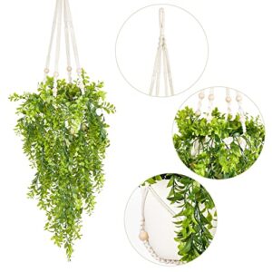 Mkono Fake Hanging Plant with Pot, Artificial Plants for Home Decor Indoor Macrame Plant Hanger with Fake Vines Faux Hanging Planter Greenery for Bedroom Bathroom Office Decoration