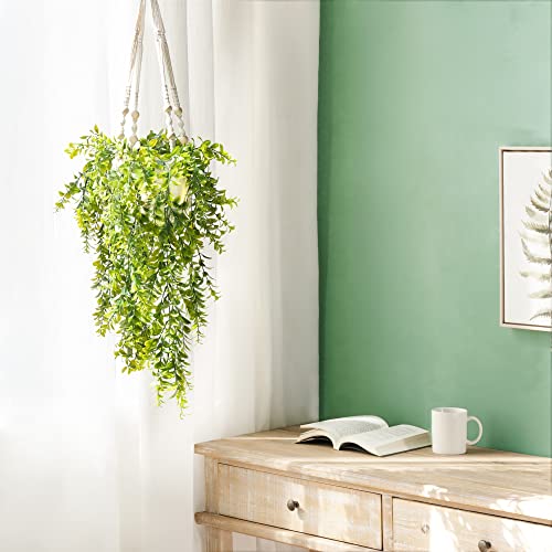 Mkono Fake Hanging Plant with Pot, Artificial Plants for Home Decor Indoor Macrame Plant Hanger with Fake Vines Faux Hanging Planter Greenery for Bedroom Bathroom Office Decoration