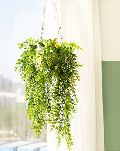 Mkono Fake Hanging Plant with Pot, Artificial Plants for Home Decor Indoor Macrame Plant Hanger with Fake Vines Faux Hanging Planter Greenery for Bedroom Bathroom Office Decoration