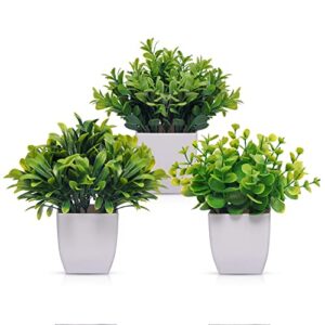 cadnly mini artificial plants set - faux plants indoor small fake plants for bathroom office desk - green plants fake potted plants - plastic small plants decor for shelf shelves 3 pack