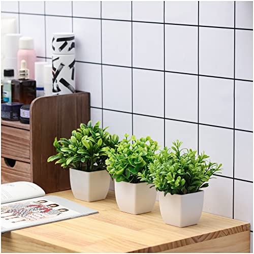 CADNLY Mini Artificial Plants Set - Faux Plants Indoor Small Fake Plants for Bathroom Office Desk - Green Plants Fake Potted Plants - Plastic Small Plants Decor for Shelf Shelves 3 Pack