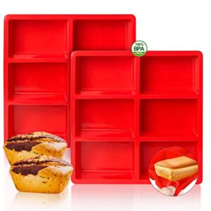walfos silicone mini bread baking pan 6 cavities non-stick silicone mini loaf pans 2 pieces food grade baking mold for bread, cakes, muffin, dough, easy pop out and dishwasher safe