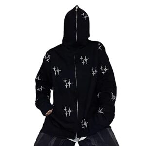 infenu gothic hoodie hat print dark hoodie harajuku hoodie sportswear trend full of rhinestones stars street hip hop (xl,x-large) black