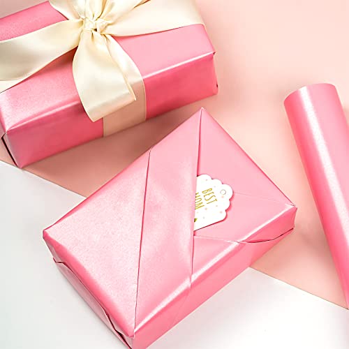 WRAPAHOLIC Wrapping Paper Roll - Mini Roll - 17 Inch X 33 Feet - Pink Pearlized Paper for Birthday, Holiday, Wedding, Baby Shower