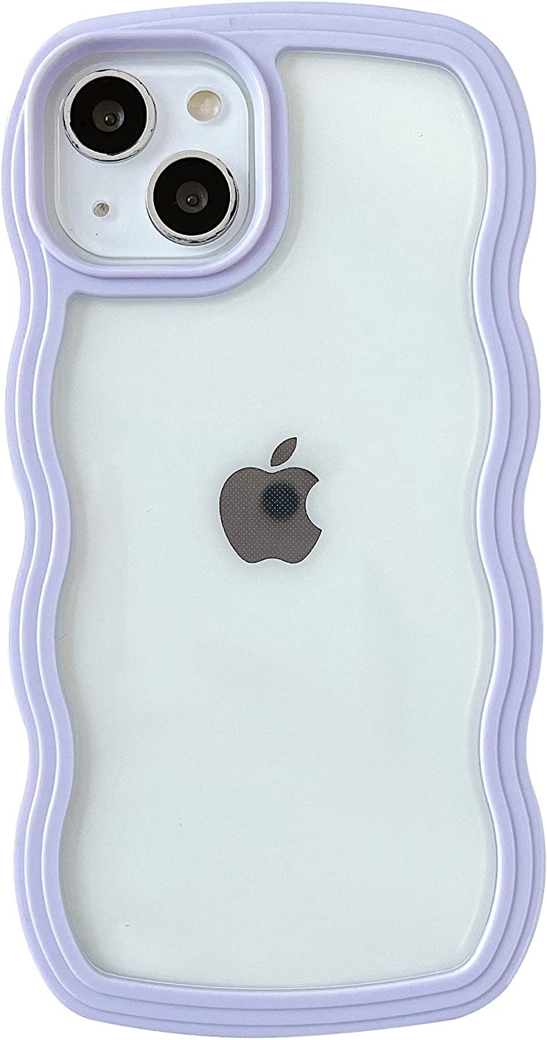 Caseative Cute Curly Wave Frame Shape Shockproof Soft Compatible with iPhone Case (Purple,iPhone 14 Pro Max)