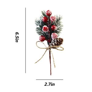 KEEPAA 10Pcs Christmas Artificial Berries Pine Cones Stems Decor, Faux Red Berry Stem Simulation Pinecones Branches for Xmas Tree Decorations, Floral Arrangement DIY Wreath Winter Holiday Décor